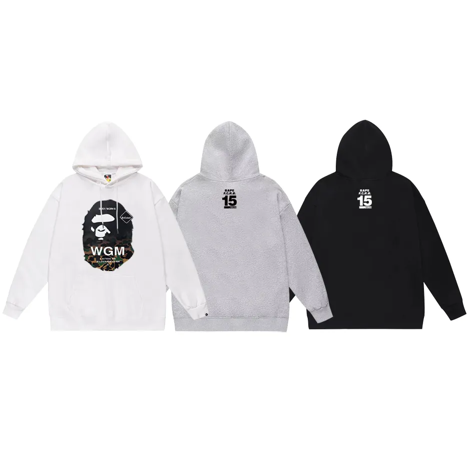 P190 model number SC609# terry 85 plus velvet 95 (top version) BAPE ape head letter printed hooded sweatshirt Made of 380g large terry (drop shoulder large version) fabric, soft and non-pilling, imported environmentally friendly printing glue, bright and three-dimensional pattern, quality 💥Same style for men and women, the upper body is fashionable Color: black white gray Size: S M L XL XXL