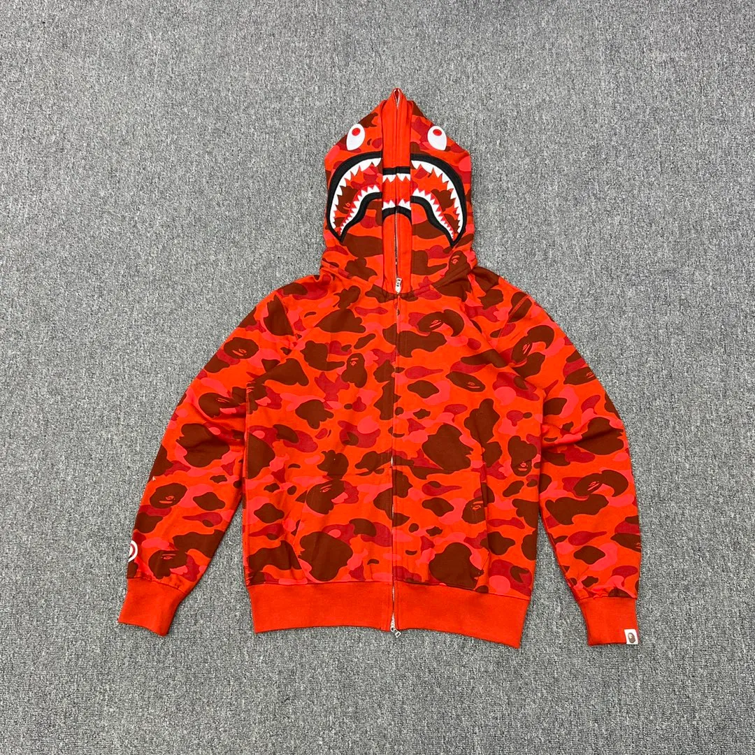 💰440 Bape double hood camouflage shark, customized fabric 1:1, fine workmanship, high quality version, couple model: S—XXL [blue, purple, red]