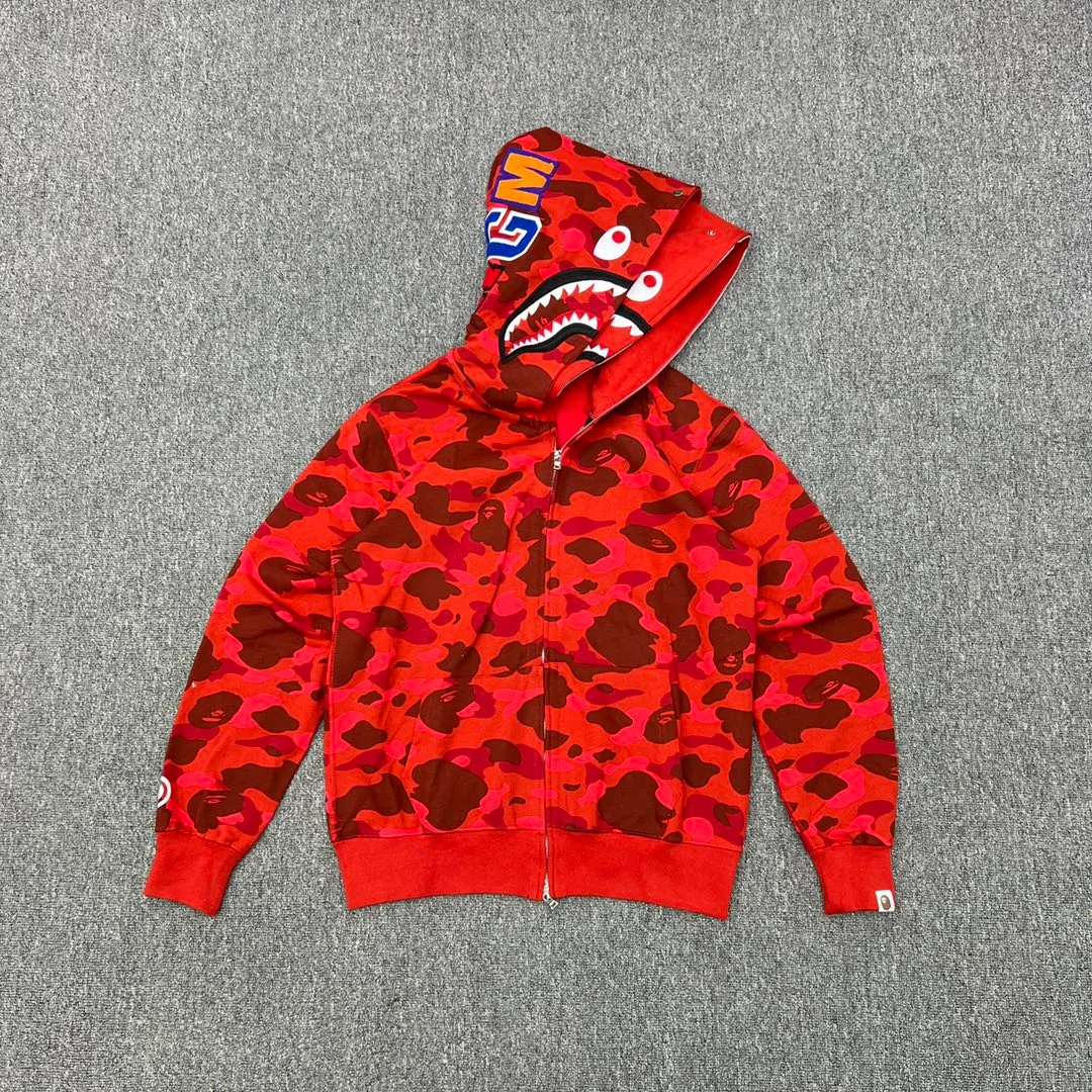 💰440 Bape double hood camouflage shark, customized fabric 1:1, fine workmanship, high quality version, couple model: S—XXL [blue, purple, red]