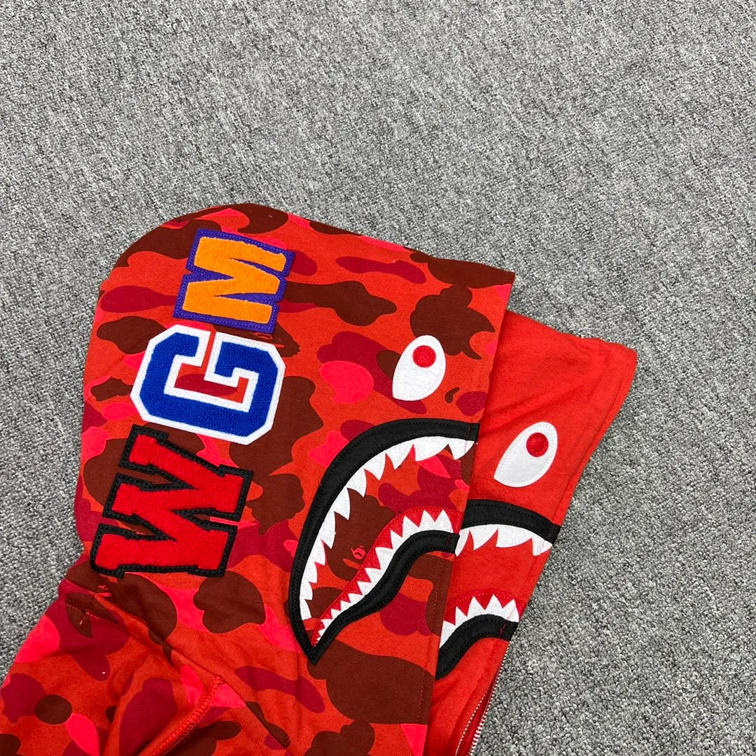 💰440 Bape double hood camouflage shark, customized fabric 1:1, fine workmanship, high quality version, couple model: S—XXL [blue, purple, red]