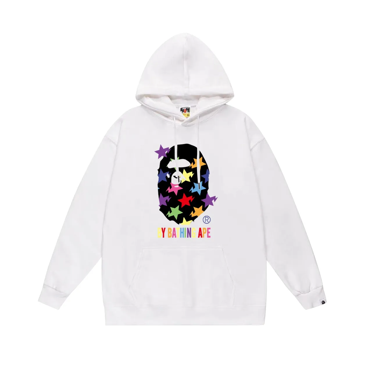 Model No. SC739# Terry p160 plus velvet 180💰 (top version) BAPE ape head color STA star printed hooded sweatshirt. Made of 380g large terry (drop shoulder large version) fabric. The texture is soft and non-pilling. Imported environmentally friendly printing glue. The pattern is bright and three-dimensional. Quality💥Same style for men and women. The upper body is trendy. Color: black white gray Size: S M L XL XXL