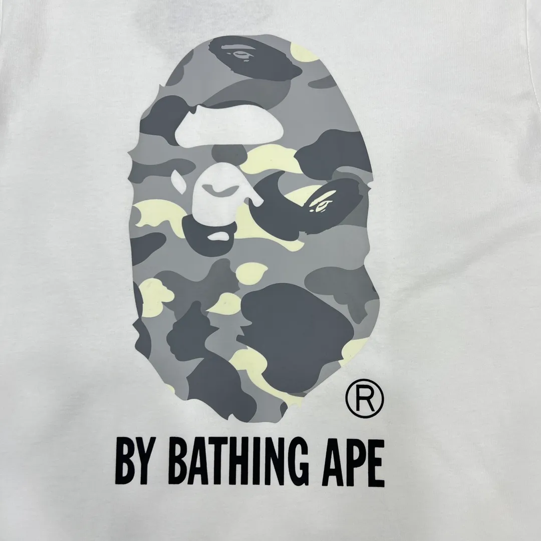 💰140 BAPECITY CAMO APE TEE luminous camouflage letter print 280g weight linen cotton fabric ZP version couple model: S-XXL [black gray white gray black black white black]