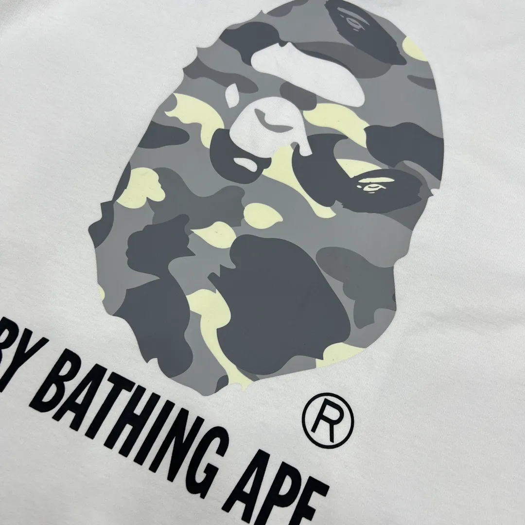 💰140 BAPECITY CAMO APE TEE luminous camouflage letter print 280g weight linen cotton fabric ZP version couple model: S-XXL [black gray white gray black black white black]