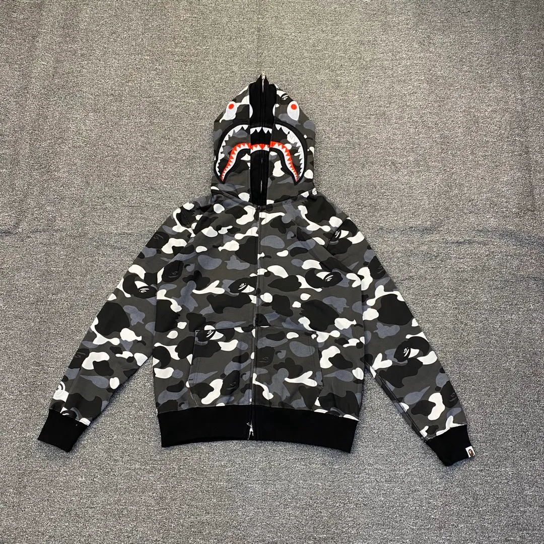 💰440 BAPE double hood camouflage luminous classic design printing custom fabrics couple model: S—XXL [gray white]
