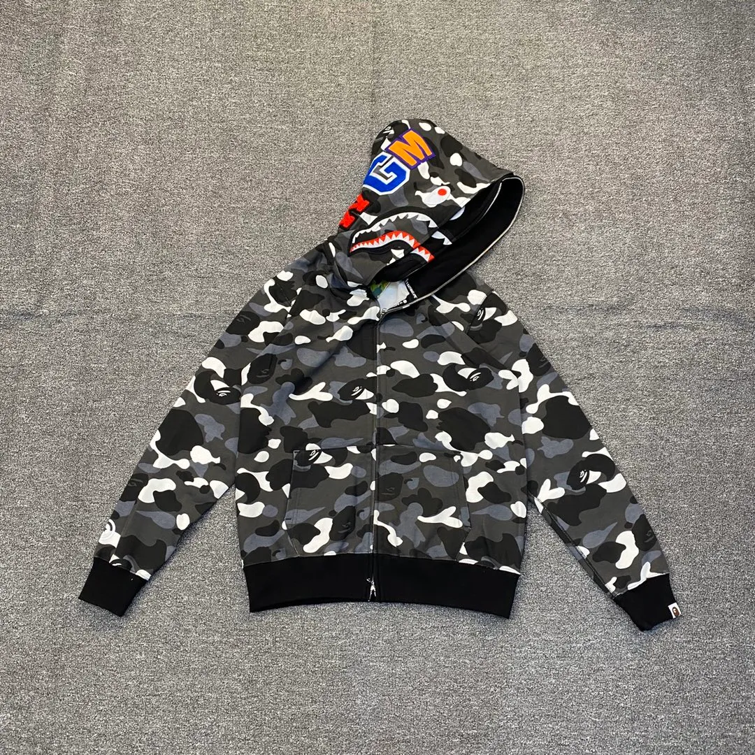 💰440 BAPE double hood camouflage luminous classic design printing custom fabrics couple model: S—XXL [gray white]