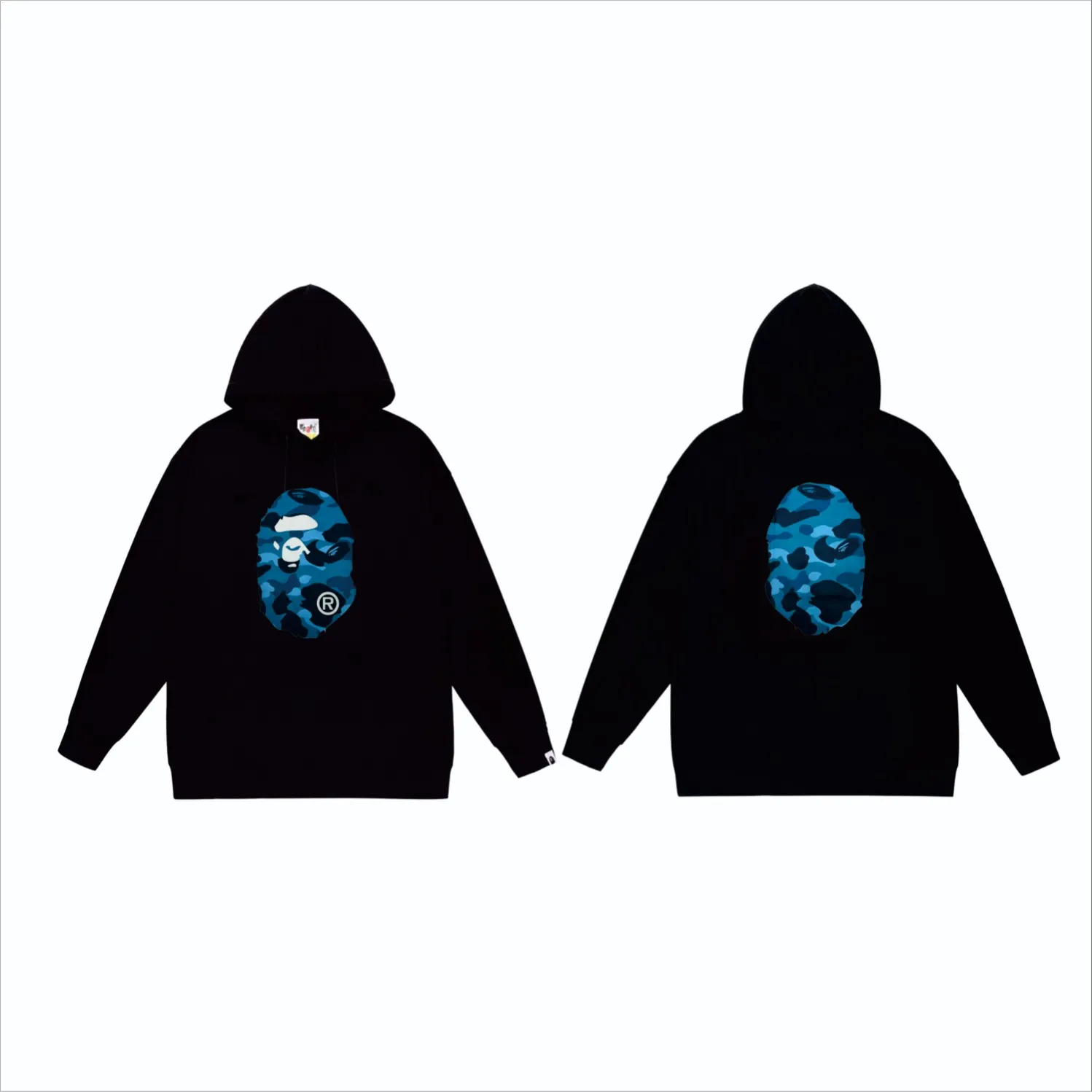 P160 model number SC852# terry 80 plus velvet 90 (top version) BAPE honeycomb camouflage letters great ape head print pattern hooded sweatshirt. Made of 380g large terry (drop shoulder large version) fabric, soft texture and no pilling. Imported environmentally friendly printing glue. Bright and three-dimensional pattern. Quality 💥Same style for men and women. The upper body is trendy. Color: black and blue, white and blue, gray and blue, black and gray, white and gray, gray and gray. Size: S M L XL XXL