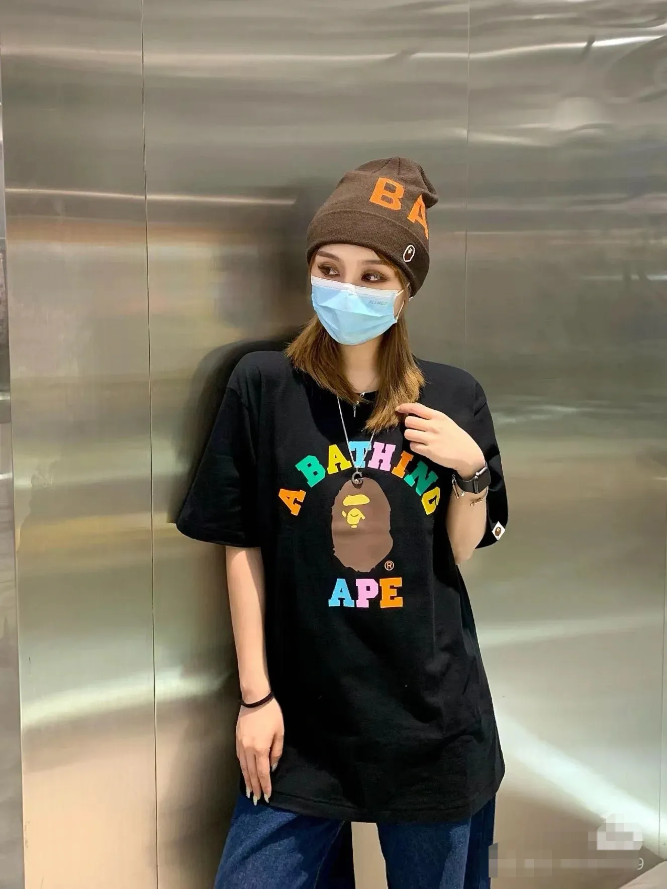 P110 001179 BAPE SS22 Colors College Tee chest printed round neck short-sleeved T-shirt, same style for men and women, size smlxlxxl, black and white