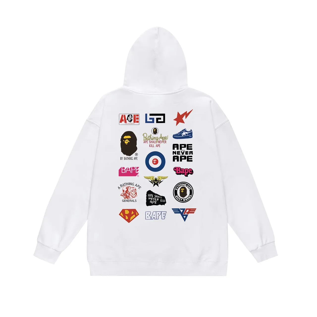 Model No. SC633#terry p160 plus velvet p180💰 (top version) BAPE back badge classic pattern double-sided printed hooded sweatshirt. Made of 380g large terry 430g silver fox velvet (drop shoulder large version) fabric. The texture is soft and non-pilling. Imported environmentally friendly printing glue. The pattern is bright and three-dimensional. Quality💥Same style for men and women. The upper body is trendy. Color: black white gray Size: S M L XL XXL