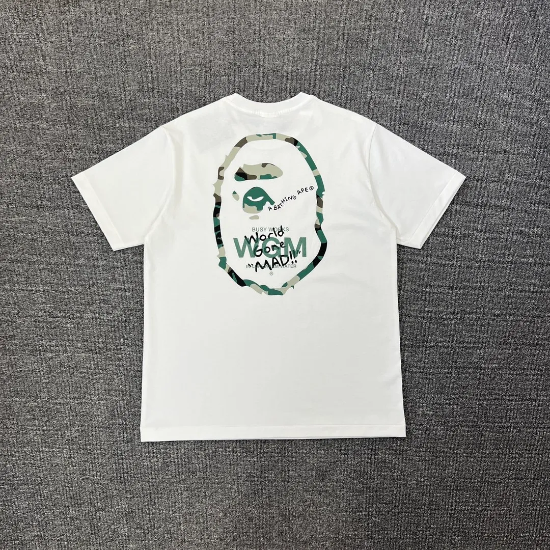 💰140 BAPE WOODLAND CAMO WGM forest camouflage ape letters ZP version 270g weight linen cotton fabric Couple style: S—XXL [Black White]