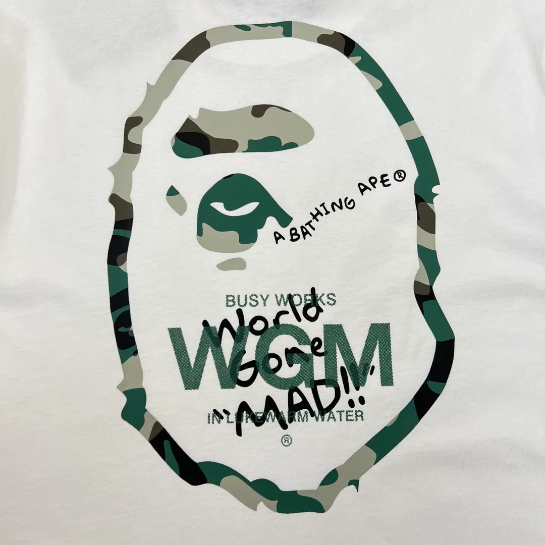 💰140 BAPE WOODLAND CAMO WGM forest camouflage ape letters ZP version 270g weight linen cotton fabric Couple style: S—XXL [Black White]