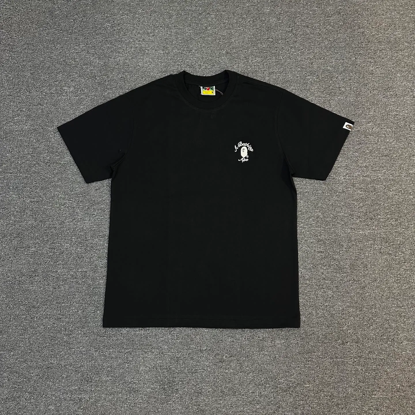 💰140 BAPE SS25 ape letter embroidered round neck 280g heavy linen cotton fabric ZP version Couple model: S-XXL [Black White Gray]
