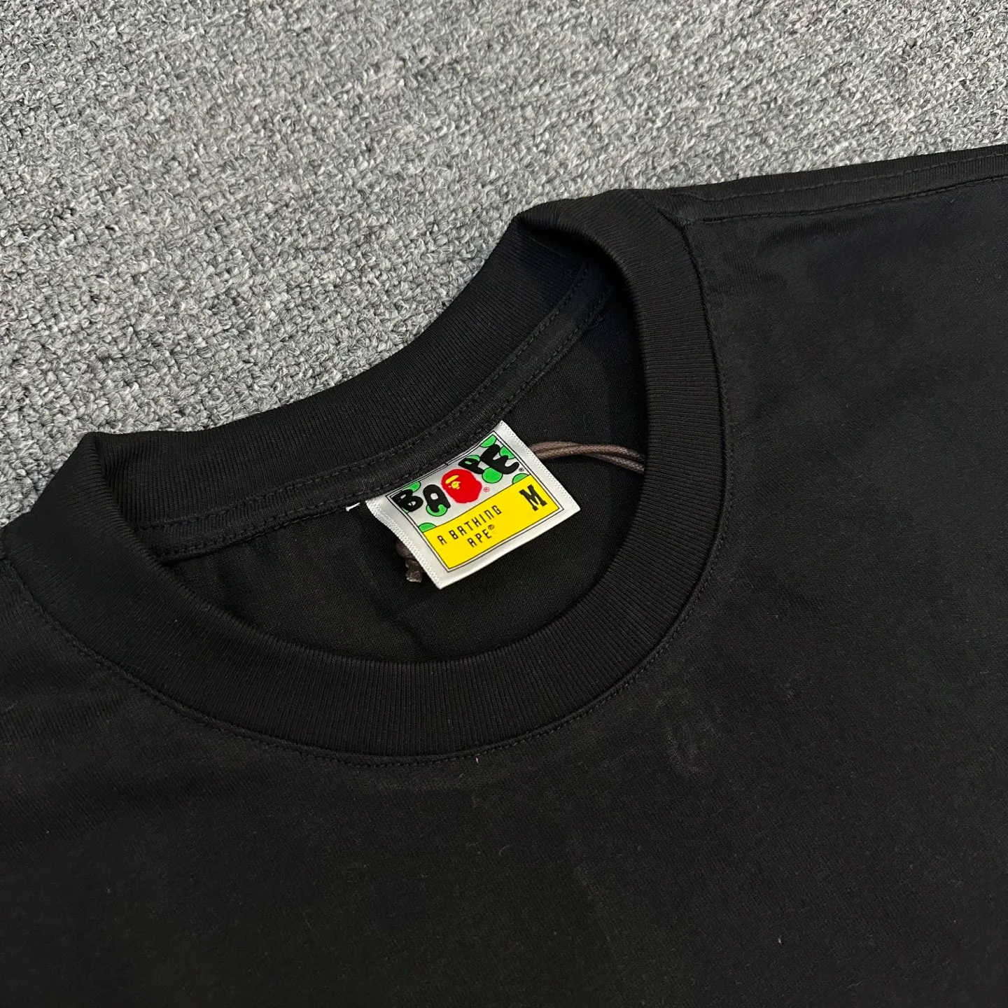 💰140 BAPE SS25 ape letter embroidered round neck 280g heavy linen cotton fabric ZP version Couple model: S-XXL [Black White Gray]