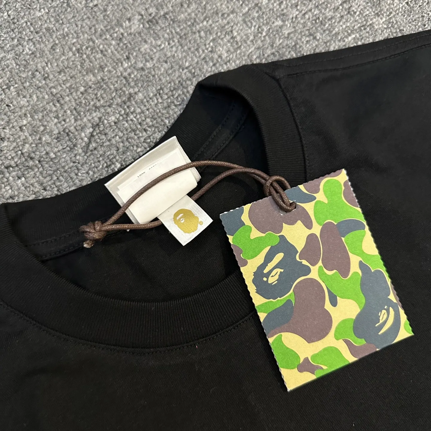 💰140 BAPE SS25 ape letter embroidered round neck 280g heavy linen cotton fabric ZP version Couple model: S-XXL [Black White Gray]