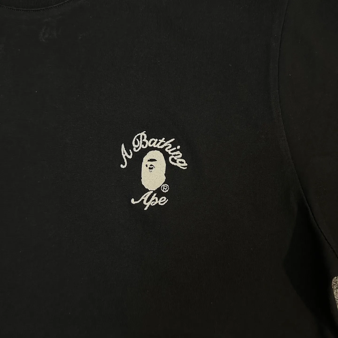 💰140 BAPE SS25 ape letter embroidered round neck 280g heavy linen cotton fabric ZP version Couple model: S-XXL [Black White Gray]