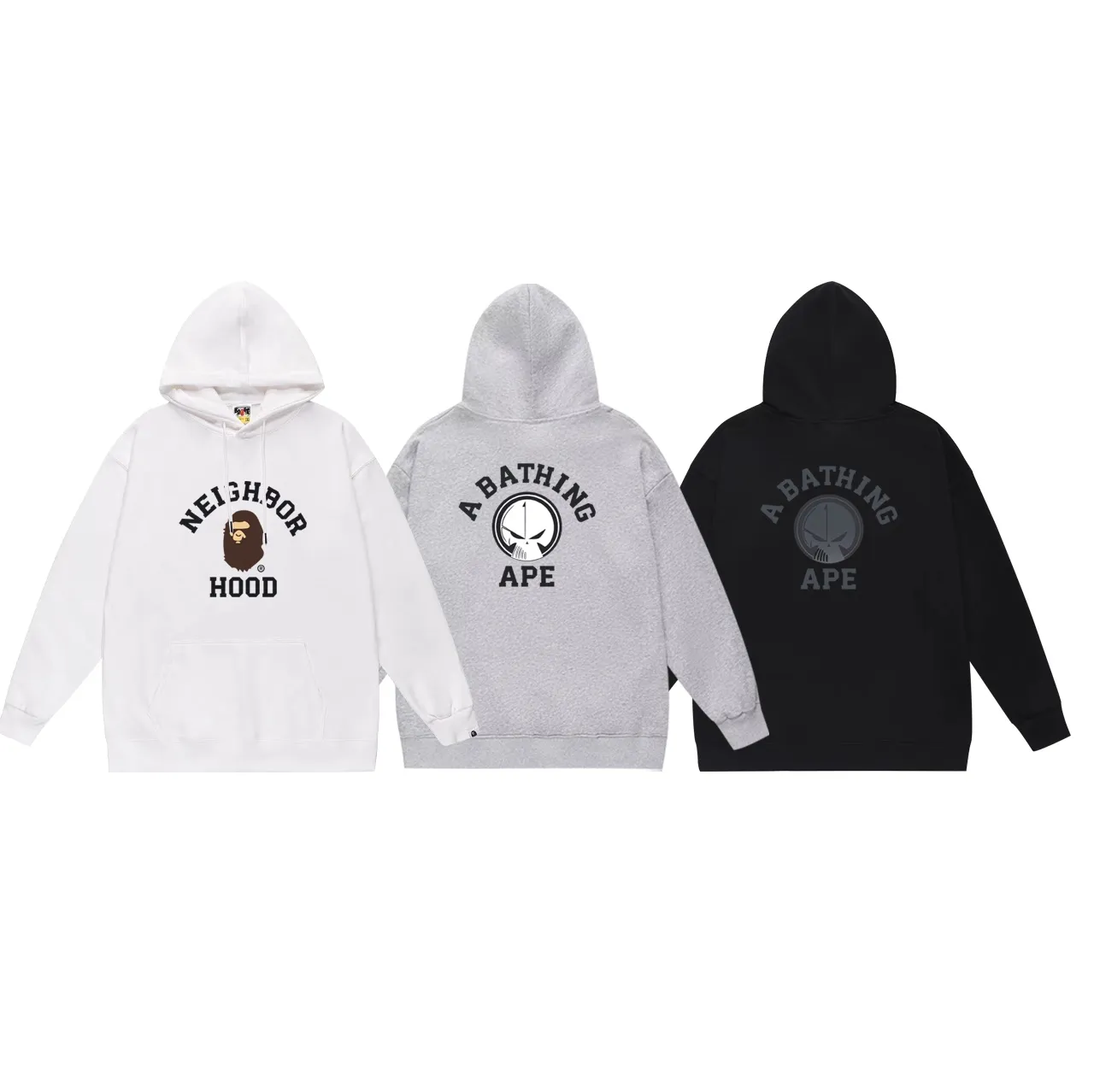 Model No. SC740# Terry p160 plus velvet 180💰 (top version) BAPE ape head letter printed hooded sweatshirt Made of 380 grams of large terry (drop shoulder large version) fabric, soft texture and no pilling Imported environmentally friendly printing glue The pattern is bright and three-dimensional Quality💥Same style for men and women The upper body is trendy Color: black white gray Size: S M L XL XXL