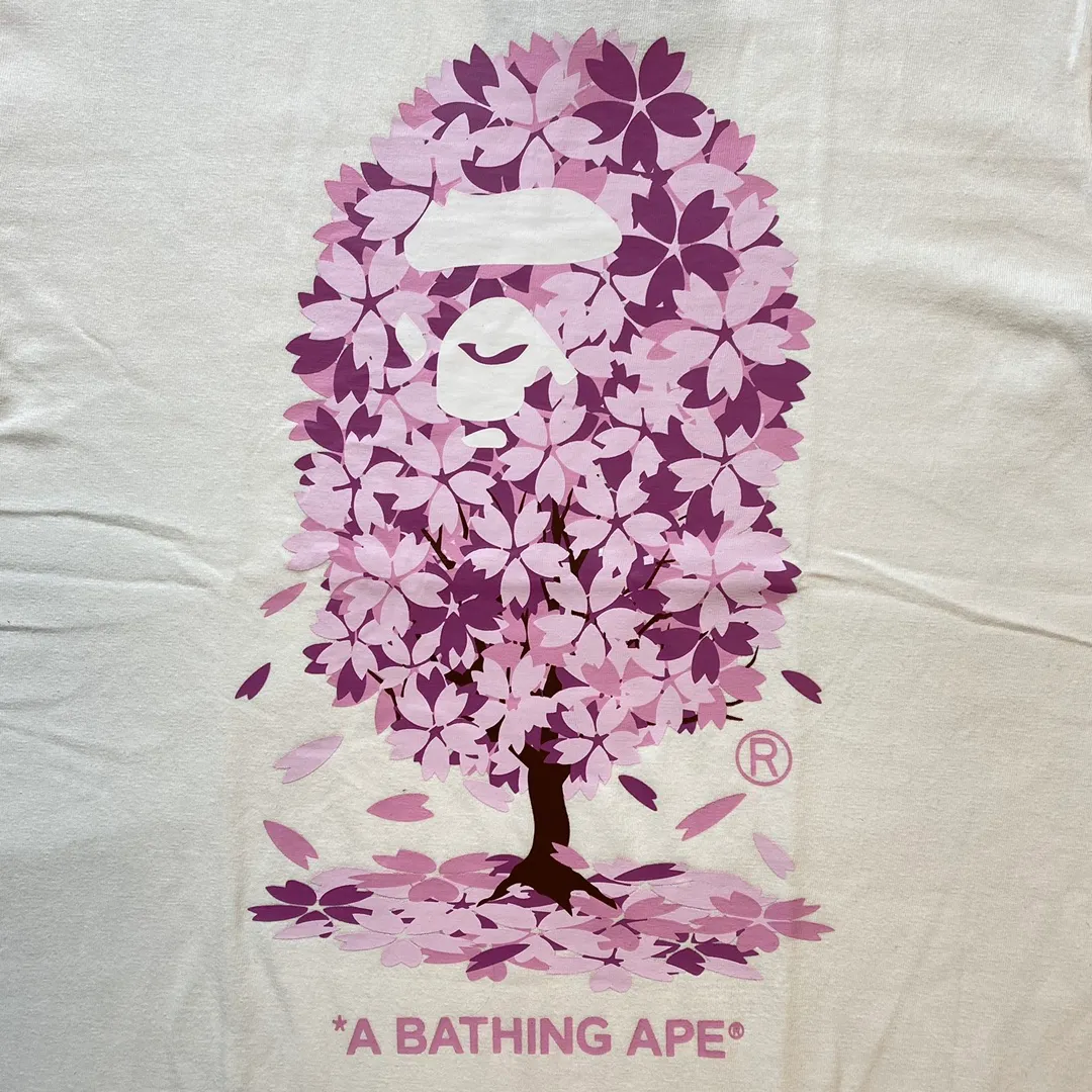 💰140 Bape Sakura Tree Second Generation Limited 2022SS Linen Cotton Fabric 280g Couple Style: S—XXL [Black White]