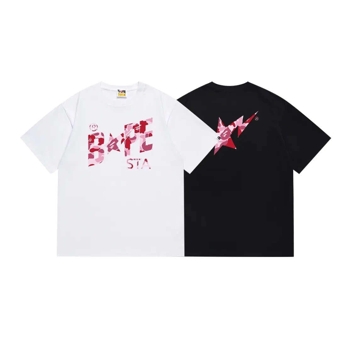 SC116#p110💰 (top version) BAPE camouflage star letter printed short-sleeved T-shirt Made of 260 grams of high-quality high-weave pure cotton fabric, double yarn combed, soft texture and no pilling Imported environmentally friendly printing glue, bright and three-dimensional pattern, quality 💥Same style for men and women, the upper body is fashionable Color: black white Size: S M L XL XXL