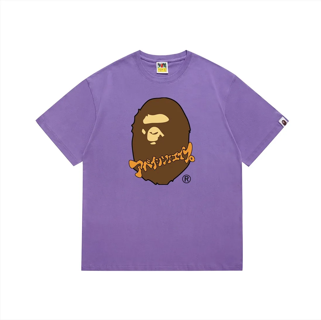 SC188#p110💰 (Top version) BAPE Japanese Katakana printed short-sleeved T-shirt made of 260 grams of high-quality high-woven pure cotton fabric, double yarn combed, soft and non-pilling, imported environmentally friendly printing glue, bright and three-dimensional pattern, quality 💥Same style for men and women, the upper body is fashionable Color: White Purple Gray Size: S M L XL XXL