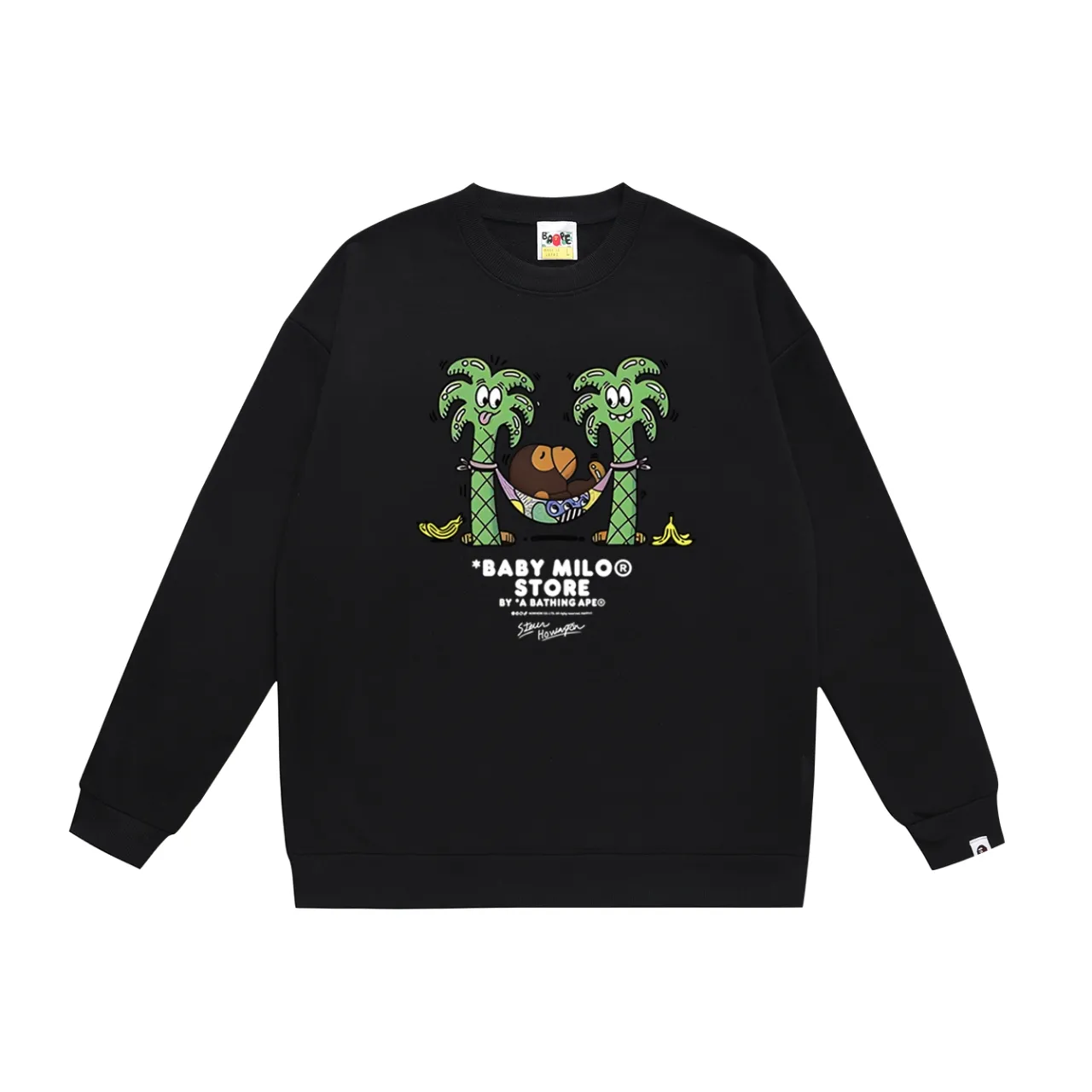 P150 model number SC490# terry 75 plus velvet 80 (top version) BAPE lazy monkey cartoon animation pattern printed round neck sweatshirt. Made of 350 grams of large terry (drop shoulder large version) fabric. The texture is soft and non-pilling. Imported environmentally friendly printing glue. The pattern is bright and three-dimensional. Quality💥Same style for men and women. The upper body is trendy. Color: black white gray Size: S M L XL XXL