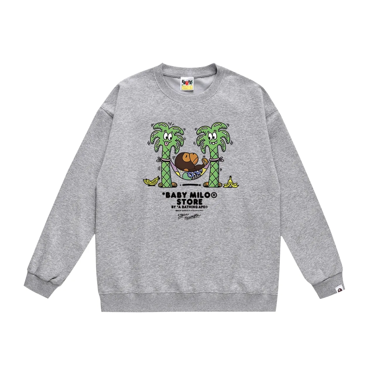 P150 model number SC490# terry 75 plus velvet 80 (top version) BAPE lazy monkey cartoon animation pattern printed round neck sweatshirt. Made of 350 grams of large terry (drop shoulder large version) fabric. The texture is soft and non-pilling. Imported environmentally friendly printing glue. The pattern is bright and three-dimensional. Quality💥Same style for men and women. The upper body is trendy. Color: black white gray Size: S M L XL XXL