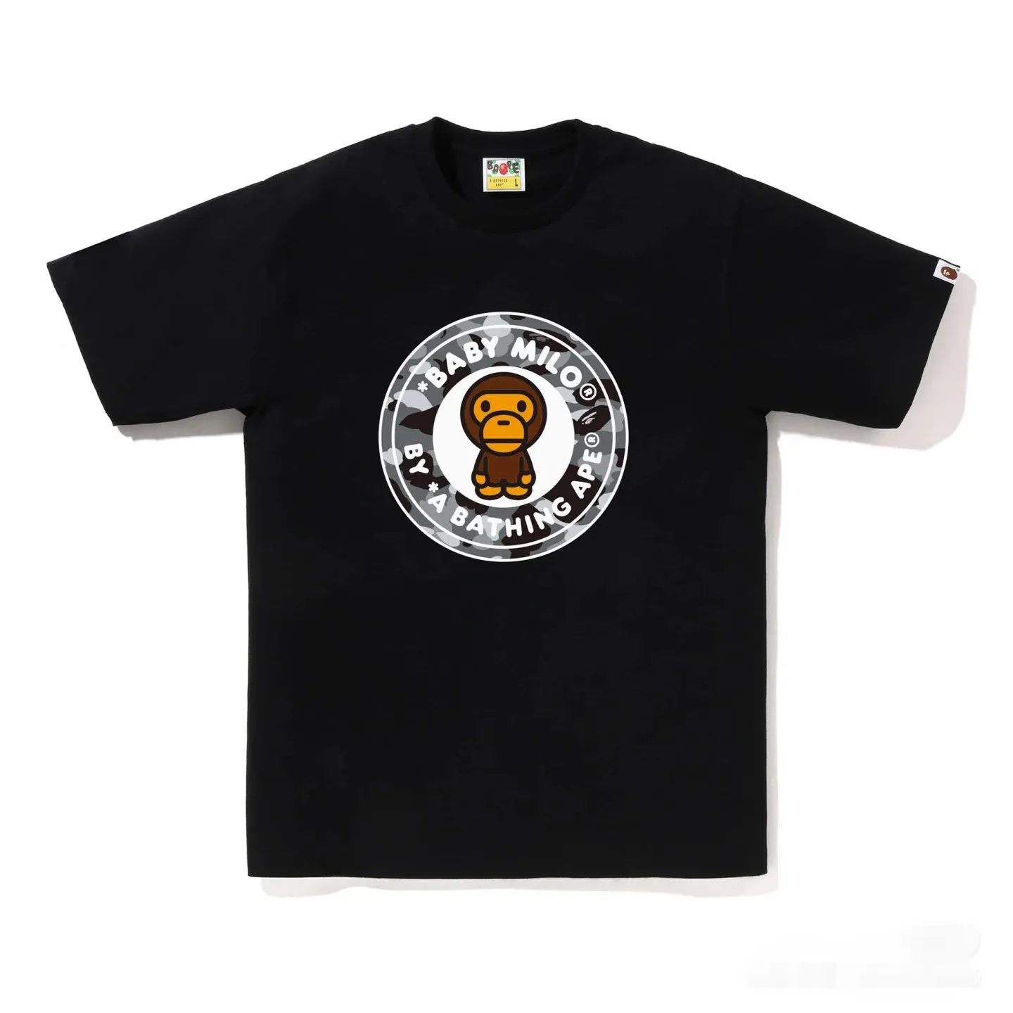 P110 001104 BAPE SS25 1ST CAMO series little monkey print round neck short-sleeved T-shirt, same style for men and women, size since black and green, black and yellow, black and gray, white and green, white and yellow, white and gray