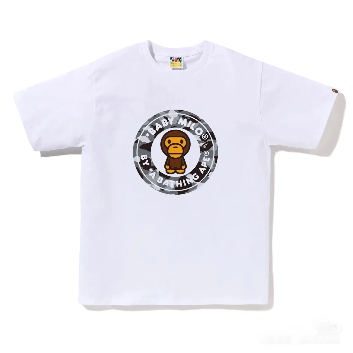 P110 001104 BAPE SS25 1ST CAMO series little monkey print round neck short-sleeved T-shirt, same style for men and women, size since black and green, black and yellow, black and gray, white and green, white and yellow, white and gray