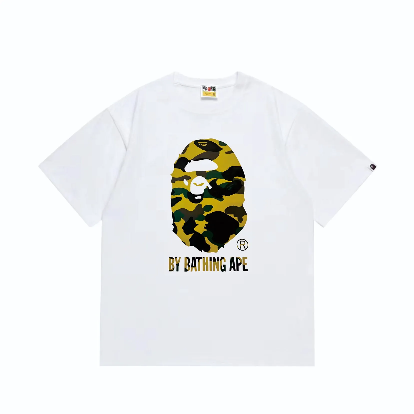 SC260#p110💰 (top version) BAPE classic great ape print camouflage short-sleeved T-shirt. Made of 260 grams of high-quality high-weave pure cotton fabric. Double yarn combed, soft texture and no pilling. Imported environmentally friendly printing glue. Bright and three-dimensional pattern. Quality💥Same style for men and women. The upper body is trendy. Color: black and yellow, white and yellow, black and green, white and green. Size: S M L XL XXL
