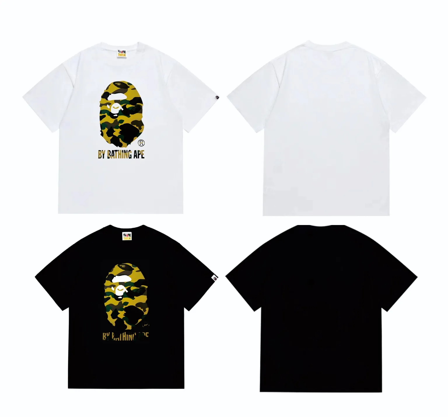 SC260#p110💰 (top version) BAPE classic great ape print camouflage short-sleeved T-shirt. Made of 260 grams of high-quality high-weave pure cotton fabric. Double yarn combed, soft texture and no pilling. Imported environmentally friendly printing glue. Bright and three-dimensional pattern. Quality💥Same style for men and women. The upper body is trendy. Color: black and yellow, white and yellow, black and green, white and green. Size: S M L XL XXL