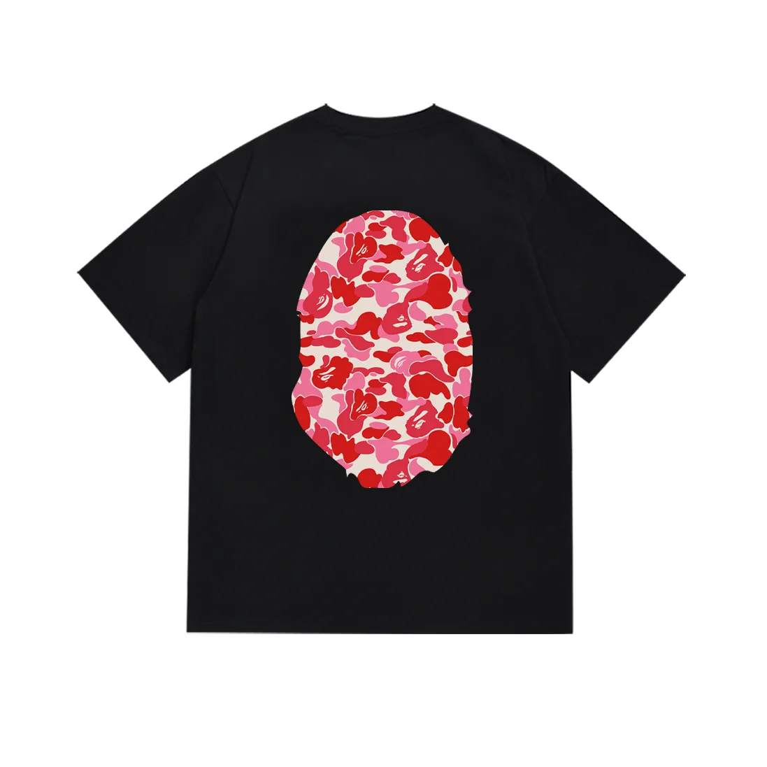 P110 SC036# (top version) BAPE ABC pink camouflage ape LOGO double-sided printed short-sleeved T-shirt. Made of 260 grams of high-quality high-weave pure cotton fabric. Double yarn combed, soft texture and no pilling. Imported environmentally friendly printing glue. Bright and three-dimensional pattern. Quality💥Same style for men and women. The upper body is trendy. Color: black and red, white and red, size: S M L XL XXL