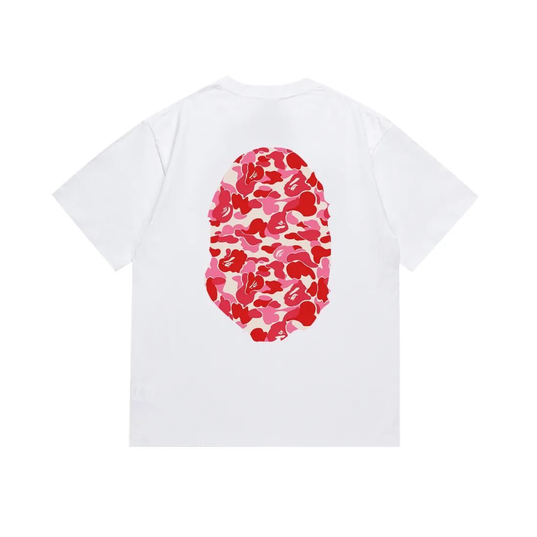 P110 SC036# (top version) BAPE ABC pink camouflage ape LOGO double-sided printed short-sleeved T-shirt. Made of 260 grams of high-quality high-weave pure cotton fabric. Double yarn combed, soft texture and no pilling. Imported environmentally friendly printing glue. Bright and three-dimensional pattern. Quality💥Same style for men and women. The upper body is trendy. Color: black and red, white and red, size: S M L XL XXL