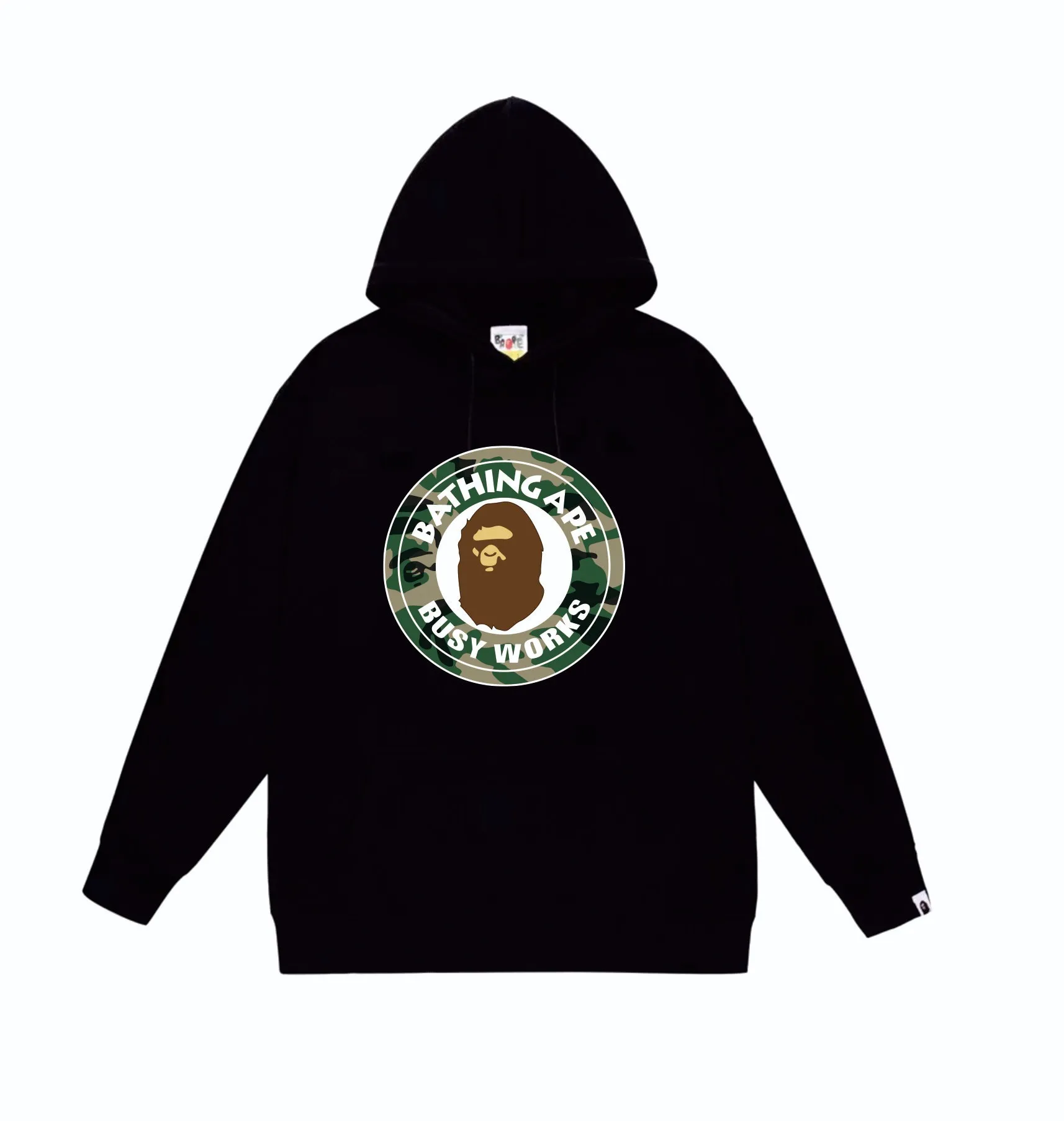 P160 model number SC821# terry 80 plus velvet 90 (top version) BAPE WOODLAND CAMO BUSY forest camouflage ape pattern printed hooded sweatshirt. Made of 380 grams of large terry (drop shoulder large version) fabric. The texture is soft and non-pilling. Imported environmentally friendly printing glue. The pattern is bright and three-dimensional. The quality is the same for men and women. The upper body is trendy. Color: Black White Gray Size: S M L XL XXL