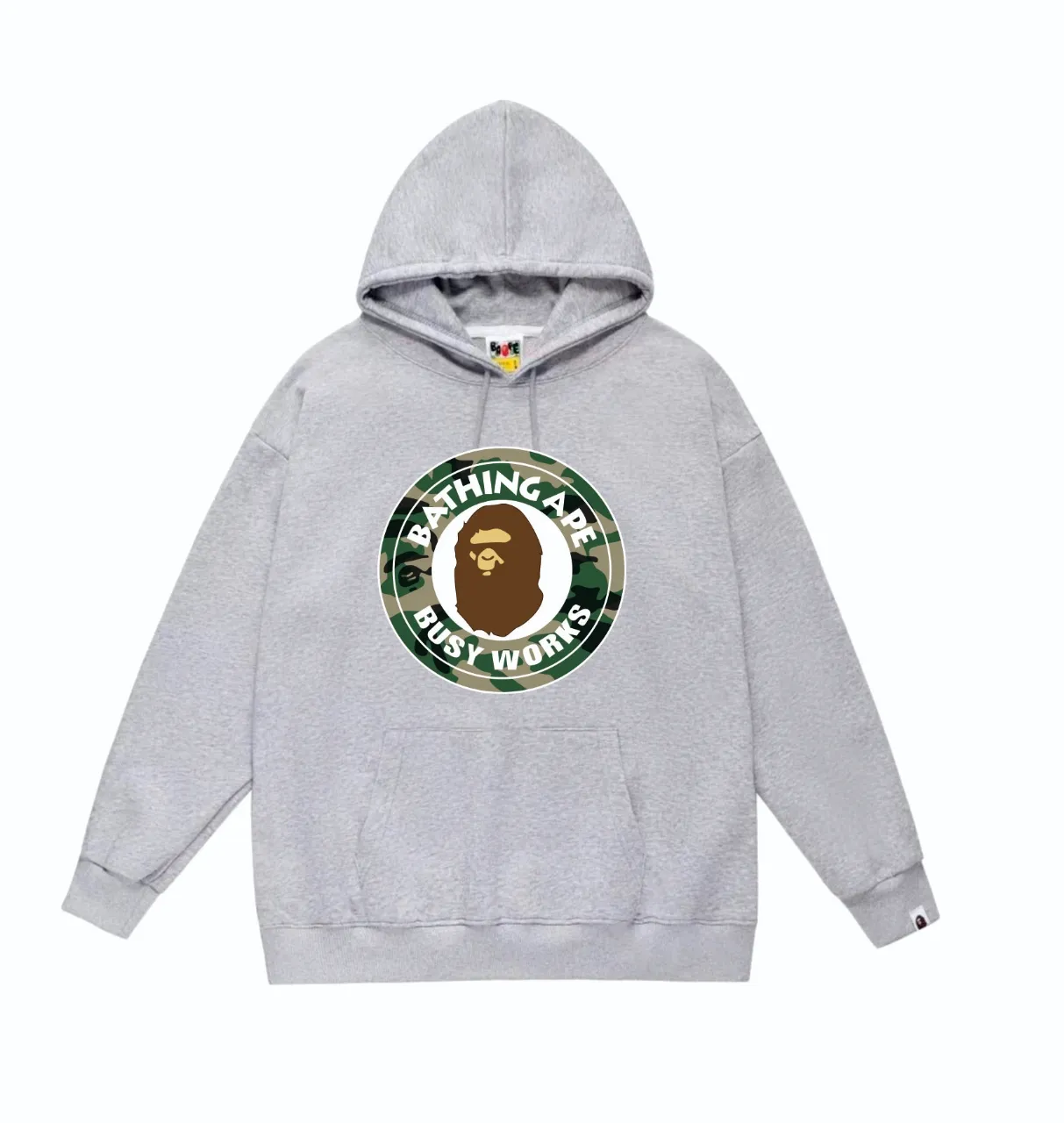 P160 model number SC821# terry 80 plus velvet 90 (top version) BAPE WOODLAND CAMO BUSY forest camouflage ape pattern printed hooded sweatshirt. Made of 380 grams of large terry (drop shoulder large version) fabric. The texture is soft and non-pilling. Imported environmentally friendly printing glue. The pattern is bright and three-dimensional. The quality is the same for men and women. The upper body is trendy. Color: Black White Gray Size: S M L XL XXL