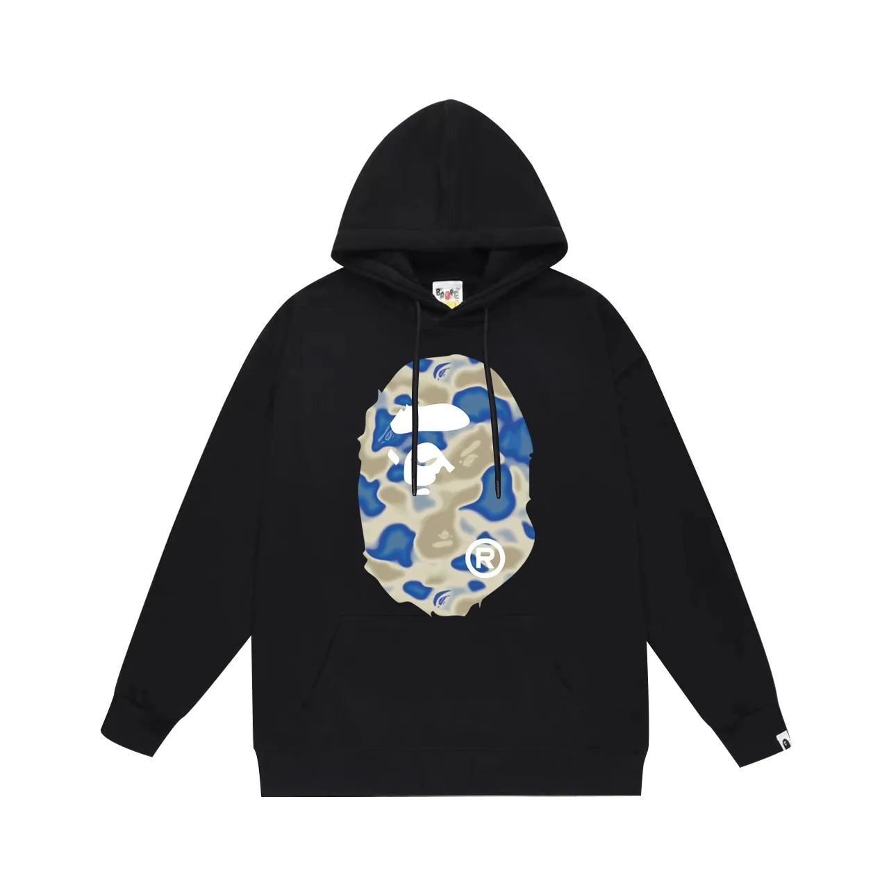 P160 model number SC774# terry 80 plus velvet 90 (top version) BAPE LIQUID CAMO BIG APE hooded sweatshirt Made of 380g large terry (drop shoulder large version) fabric, soft and non-pilling, imported environmentally friendly printing glue, bright and three-dimensional pattern, quality 💥Same style for men and women. The upper body is trendy. Color: black and blue, white and blue, gray and blue, size: S M L XL XXL