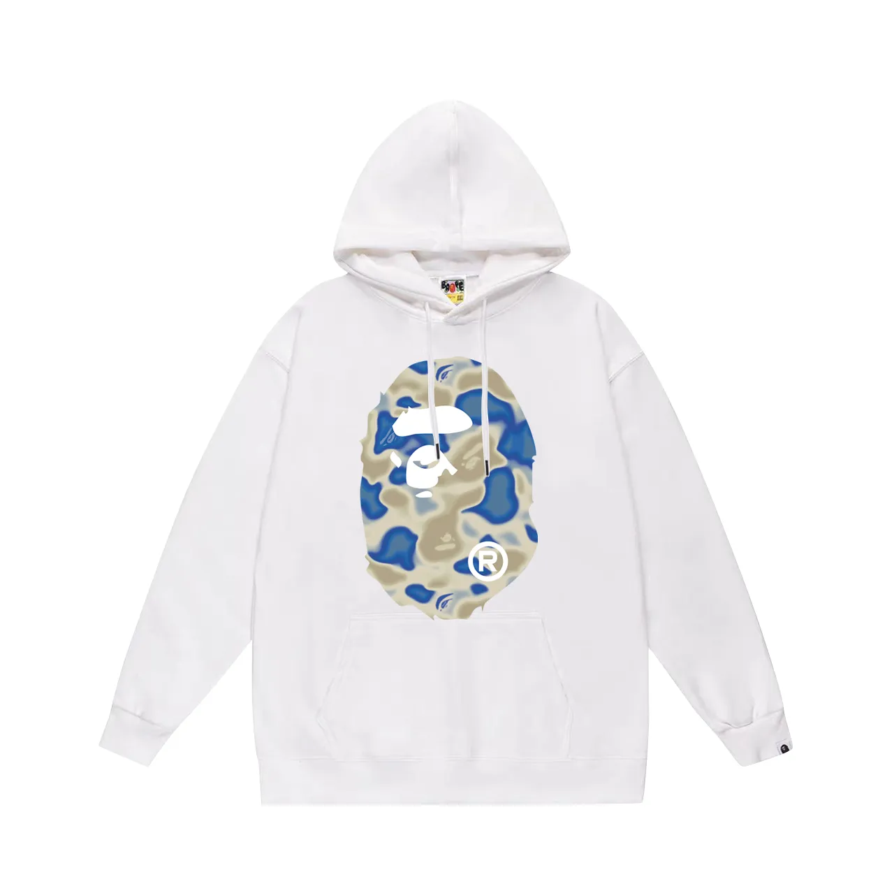 P160 model number SC774# terry 80 plus velvet 90 (top version) BAPE LIQUID CAMO BIG APE hooded sweatshirt Made of 380g large terry (drop shoulder large version) fabric, soft and non-pilling, imported environmentally friendly printing glue, bright and three-dimensional pattern, quality 💥Same style for men and women. The upper body is trendy. Color: black and blue, white and blue, gray and blue, size: S M L XL XXL