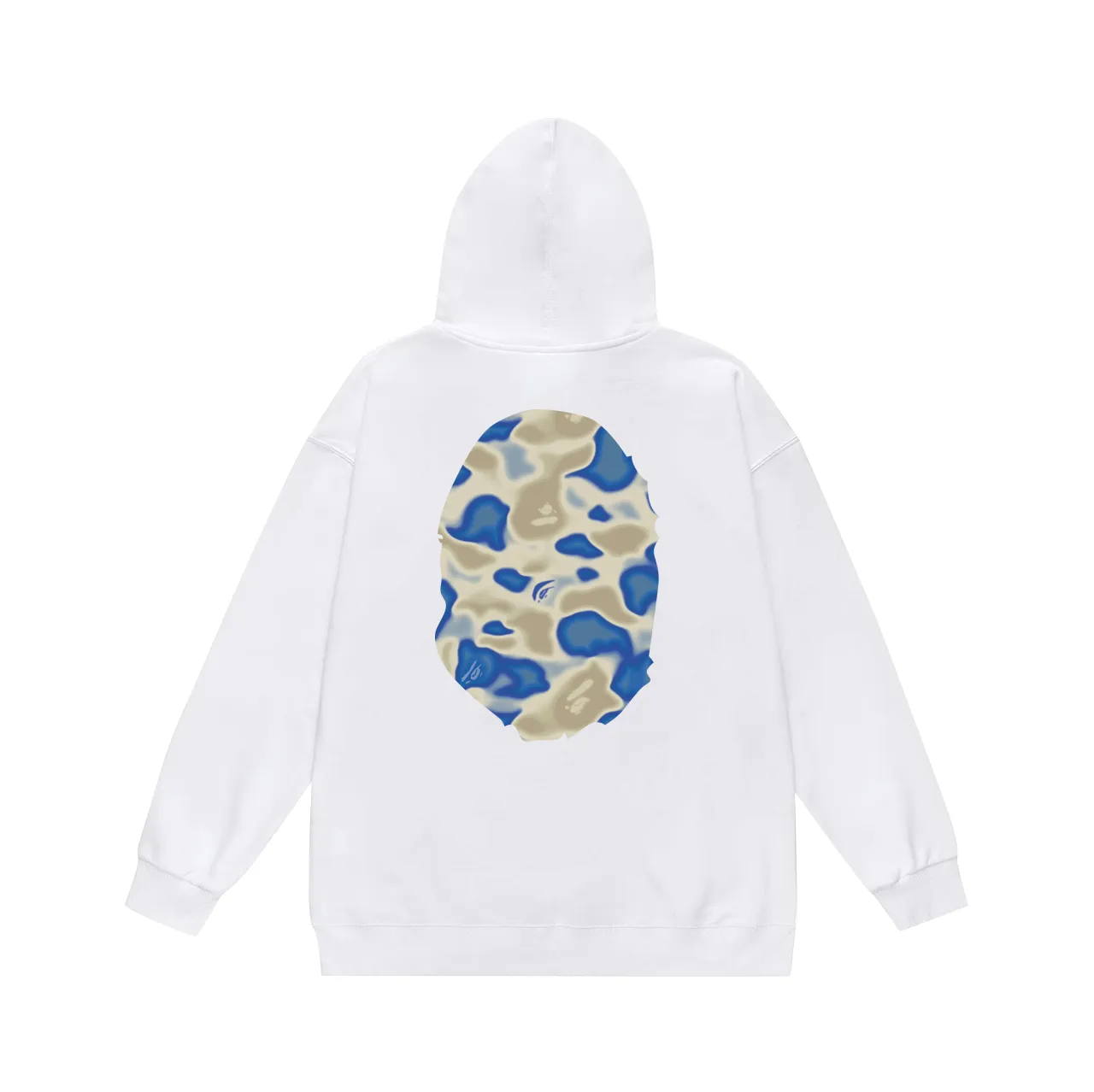 P160 model number SC774# terry 80 plus velvet 90 (top version) BAPE LIQUID CAMO BIG APE hooded sweatshirt Made of 380g large terry (drop shoulder large version) fabric, soft and non-pilling, imported environmentally friendly printing glue, bright and three-dimensional pattern, quality 💥Same style for men and women. The upper body is trendy. Color: black and blue, white and blue, gray and blue, size: S M L XL XXL