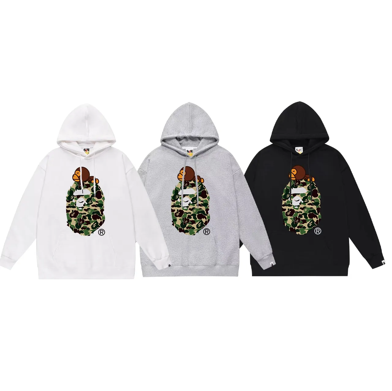 Model No. SC648# terry p160 plus velvet p180💰 (top version) BAPE ape head monkey letter printed hooded sweatshirt Made of 380g large terry 430g silver fox velvet (drop shoulder large version) fabric, soft and non-pilling, imported environmentally friendly printing glue, bright and three-dimensional pattern, quality 💥Same style for men and women, the upper body is trendy Color: black green, white green, gray green Size: S M L XL XXL