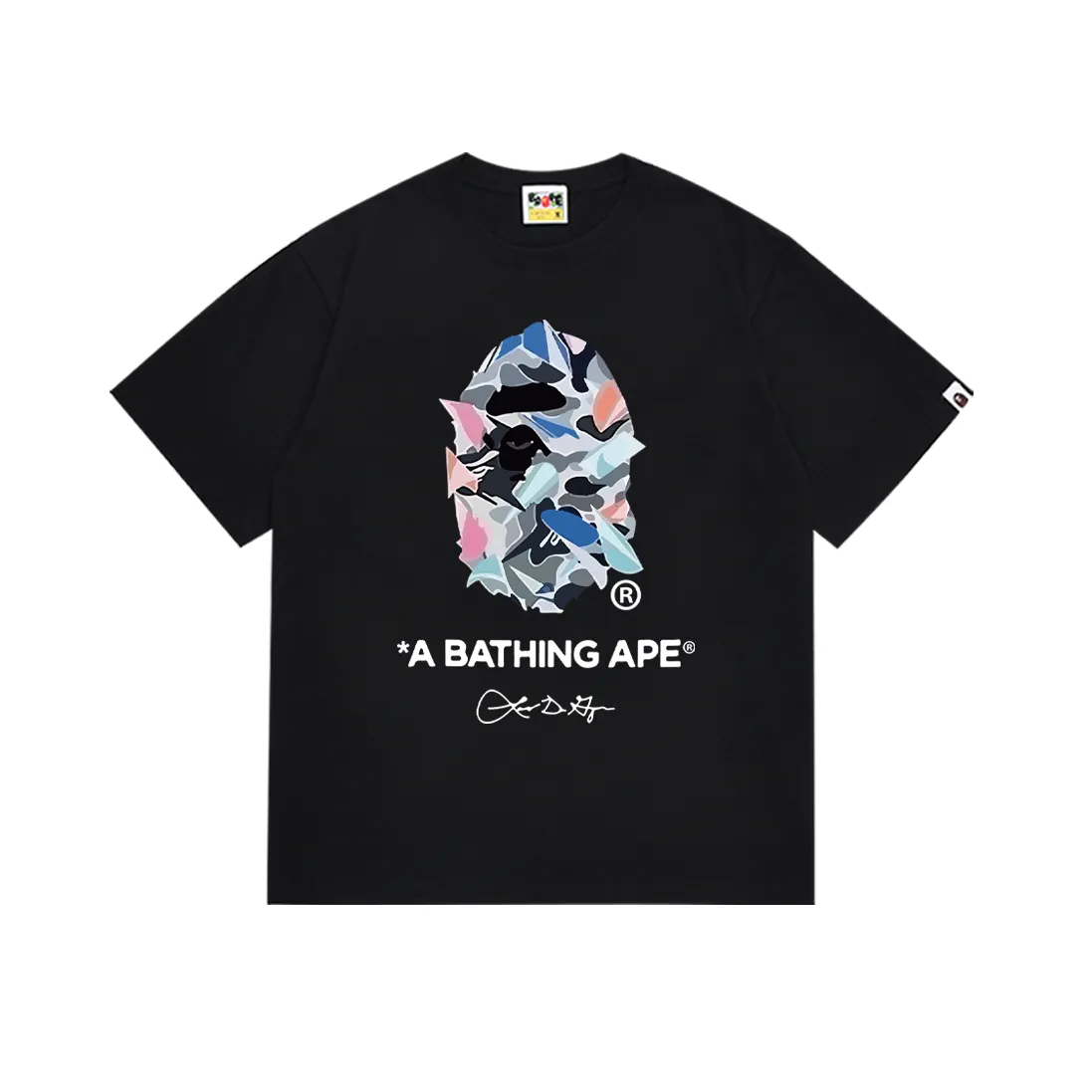 P110 SC008# (top version) BAPE ape head letter printed short-sleeved T-shirt Japanese trendy brand for men. Made of 260 grams of high-quality high-woven pure cotton fabric. Double yarn combed. The texture is soft and non-pilling. Imported environmentally friendly printing glue. The pattern is bright and three-dimensional. Quality 💥Same style for men and women. The upper body is trendy. Color: black and white. Size: S M L XL XXL