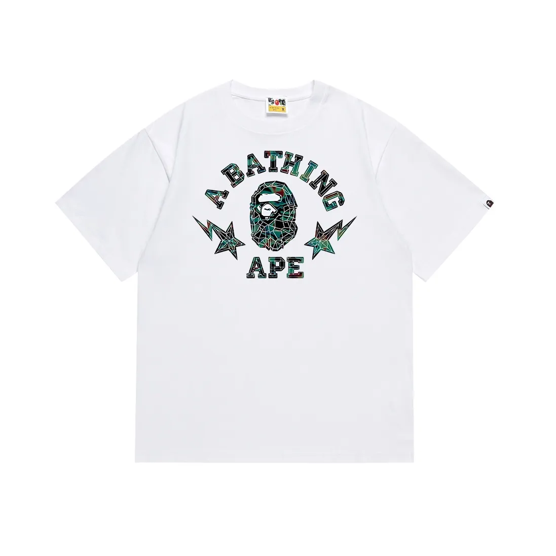 SC105#p110💰 (top version) BAPE ape head letters infrared thermal printed short-sleeved T-shirt Made of 260 grams of high-quality high-weave pure cotton fabric, double yarn combed, soft texture and no pilling Imported environmentally friendly printing glue, bright and three-dimensional pattern, quality 💥Same style for men and women, the upper body is fashionable Color: black white Size: S M L XL XXL