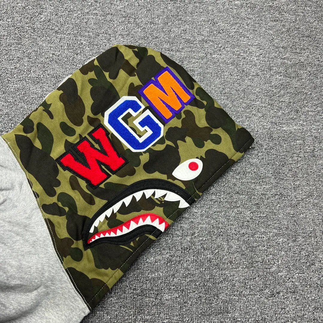 💰380 Bape first year limited classic shark green camouflage design shark jacket Couple style: S—XXL [Black Gray]