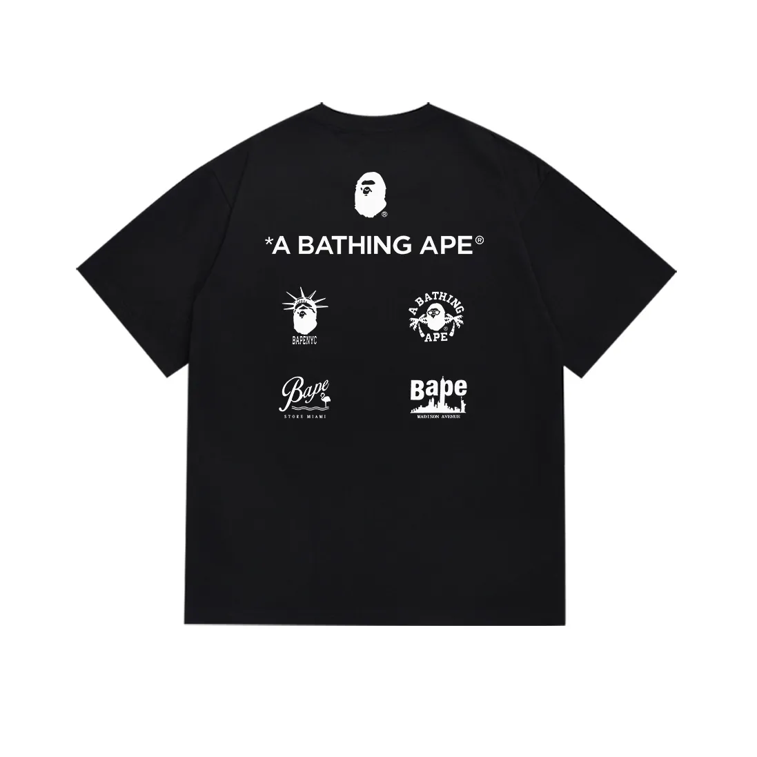 SC141#p110💰 (top version) BAPE's new Great Ape head letter printed short-sleeved T-shirt is made of 260 grams of high-quality high-weave pure cotton fabric, double yarn combed, soft texture and no pilling. Imported environmentally friendly printing glue, bright and three-dimensional pattern, quality 💥Same style for men and women. The upper body is trendy. Color: black white Size: S M L XL XXL