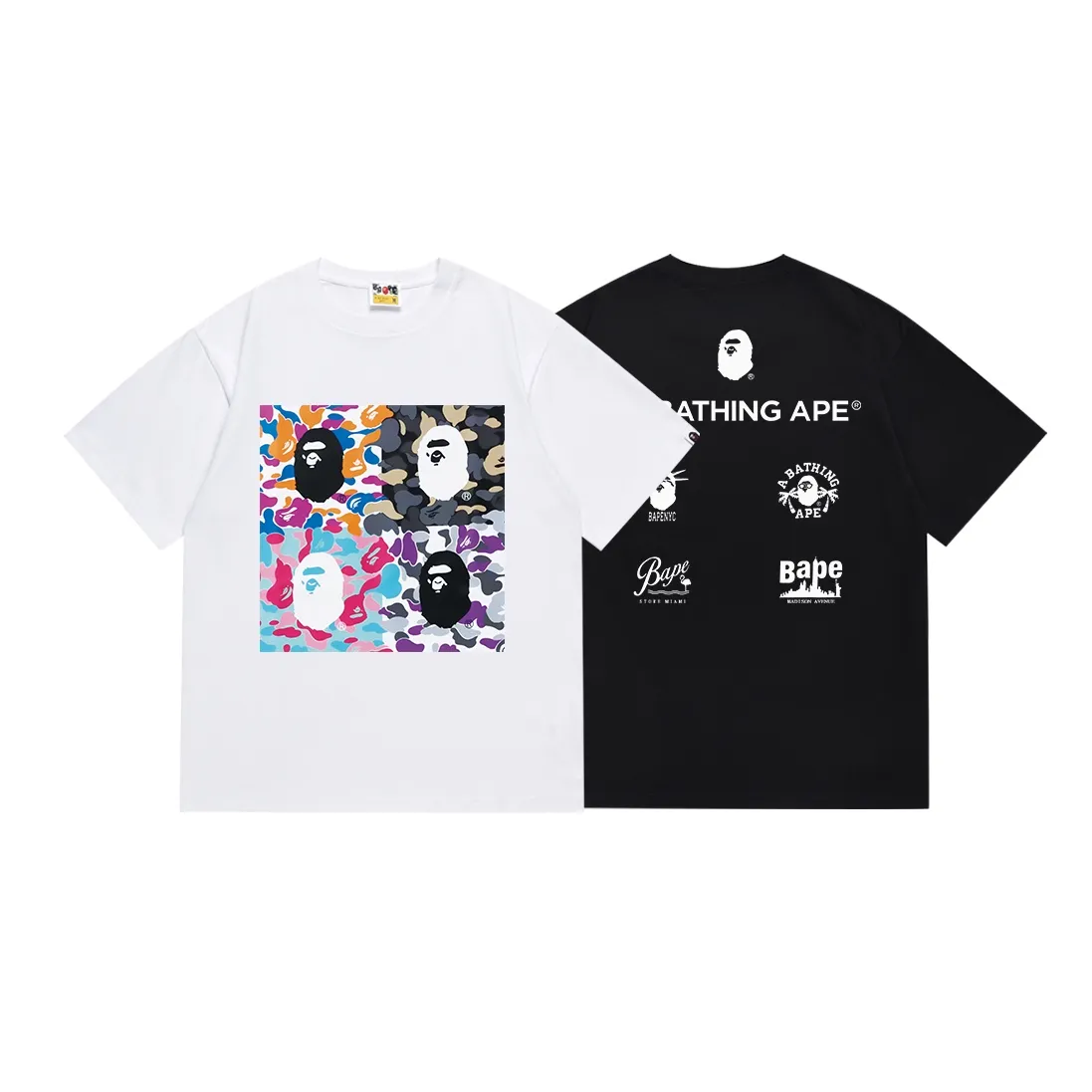 SC141#p110💰 (top version) BAPE's new Great Ape head letter printed short-sleeved T-shirt is made of 260 grams of high-quality high-weave pure cotton fabric, double yarn combed, soft texture and no pilling. Imported environmentally friendly printing glue, bright and three-dimensional pattern, quality 💥Same style for men and women. The upper body is trendy. Color: black white Size: S M L XL XXL