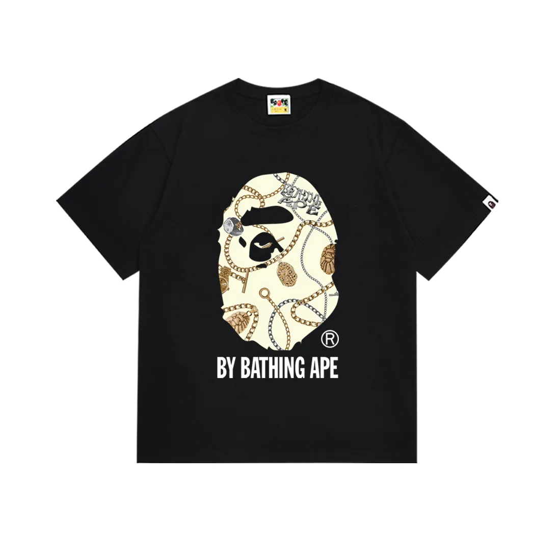 SC176#p110💰 (top version) BAPE JEWELS BY BATHING APE TEE Jewelry Great Ape Man short-sleeved T-shirt Made of 260 grams of high-quality high-weave pure cotton fabric, double yarn combed, soft texture and no pilling Imported environmentally friendly printing glue, bright and three-dimensional pattern, quality 💥Same style for men and women, the upper body is fashionable Color: black white Size: S M L XL XXL