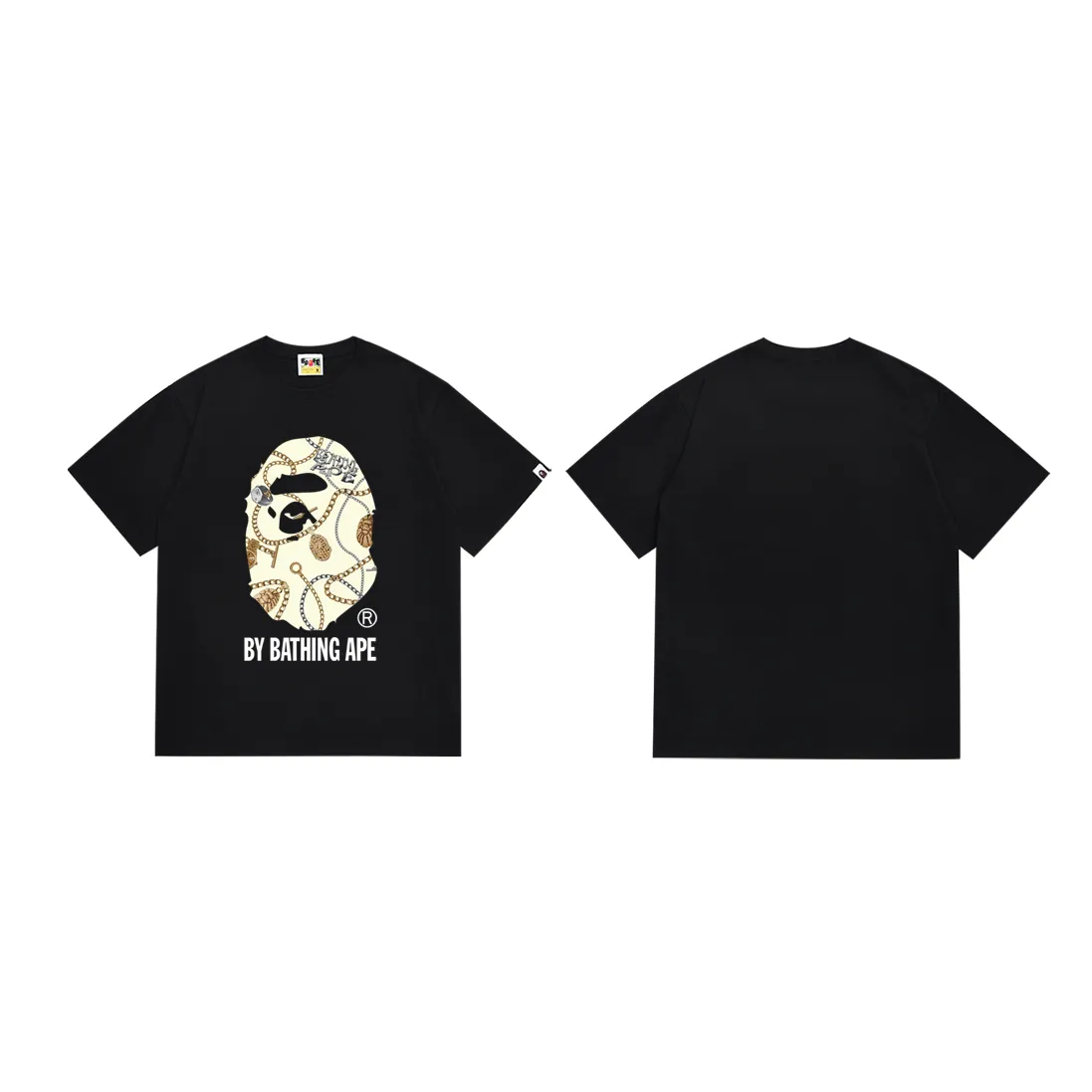 SC176#p110💰 (top version) BAPE JEWELS BY BATHING APE TEE Jewelry Great Ape Man short-sleeved T-shirt Made of 260 grams of high-quality high-weave pure cotton fabric, double yarn combed, soft texture and no pilling Imported environmentally friendly printing glue, bright and three-dimensional pattern, quality 💥Same style for men and women, the upper body is fashionable Color: black white Size: S M L XL XXL
