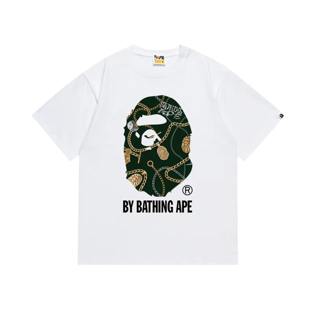 SC176#p110💰 (top version) BAPE JEWELS BY BATHING APE TEE Jewelry Great Ape Man short-sleeved T-shirt Made of 260 grams of high-quality high-weave pure cotton fabric, double yarn combed, soft texture and no pilling Imported environmentally friendly printing glue, bright and three-dimensional pattern, quality 💥Same style for men and women, the upper body is fashionable Color: black white Size: S M L XL XXL