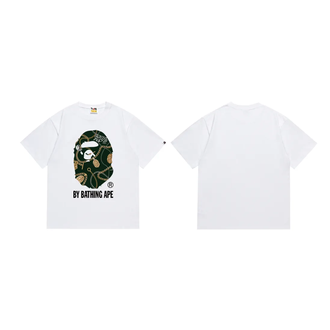 SC176#p110💰 (top version) BAPE JEWELS BY BATHING APE TEE Jewelry Great Ape Man short-sleeved T-shirt Made of 260 grams of high-quality high-weave pure cotton fabric, double yarn combed, soft texture and no pilling Imported environmentally friendly printing glue, bright and three-dimensional pattern, quality 💥Same style for men and women, the upper body is fashionable Color: black white Size: S M L XL XXL