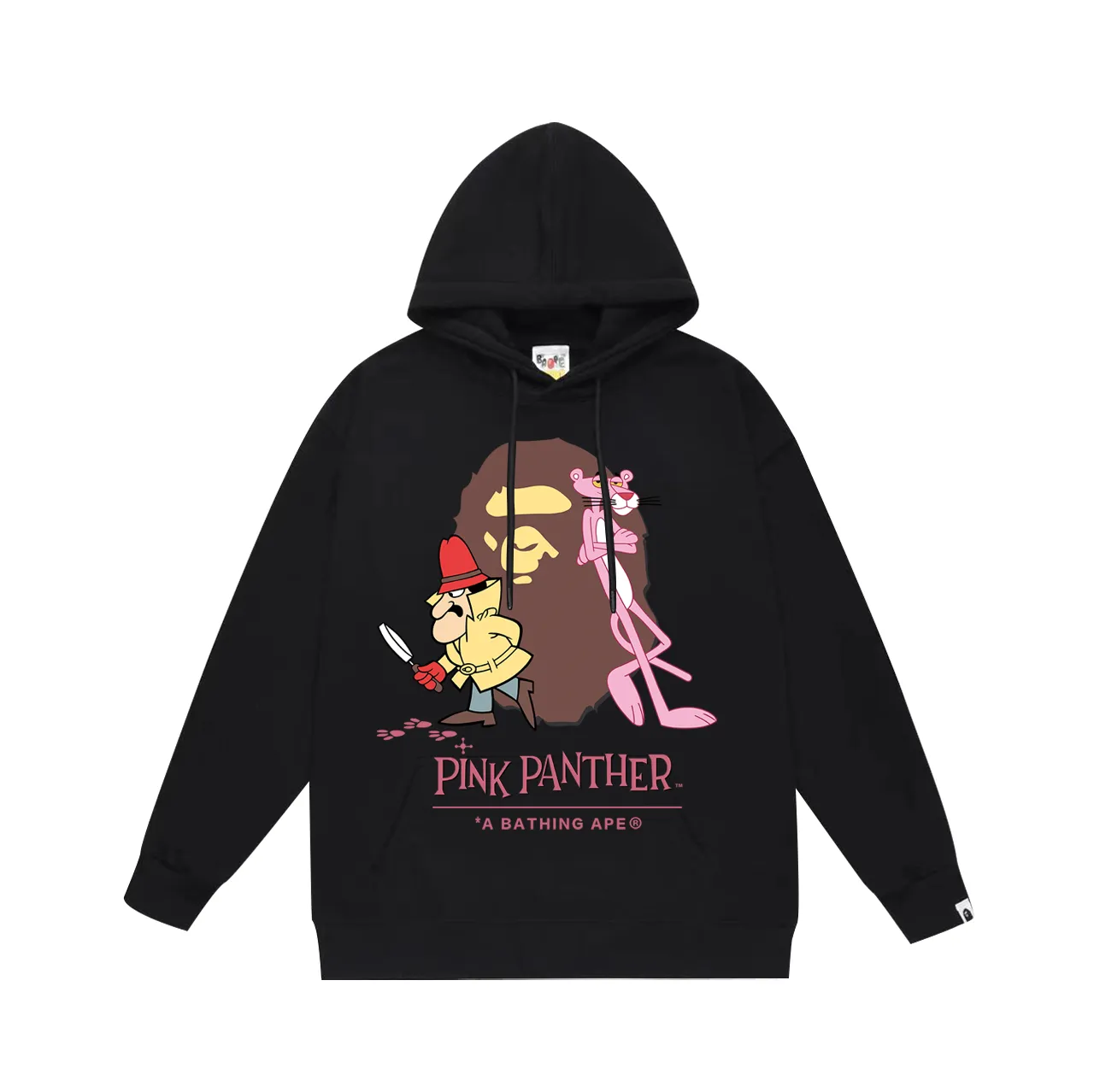 P160 model number SC781# terry 80 plus velvet 90 (top version) BAPE KIDS co-branded pink panther ape head print hooded sweatshirt. Made of 380 grams of large terry (drop shoulder large version) fabric. The texture is soft and non-pilling. Imported environmentally friendly printing glue. The pattern is bright and three-dimensional. Quality💥Same style for men and women. The upper body is trendy. Color: black white gray Size: S M L XL XXL