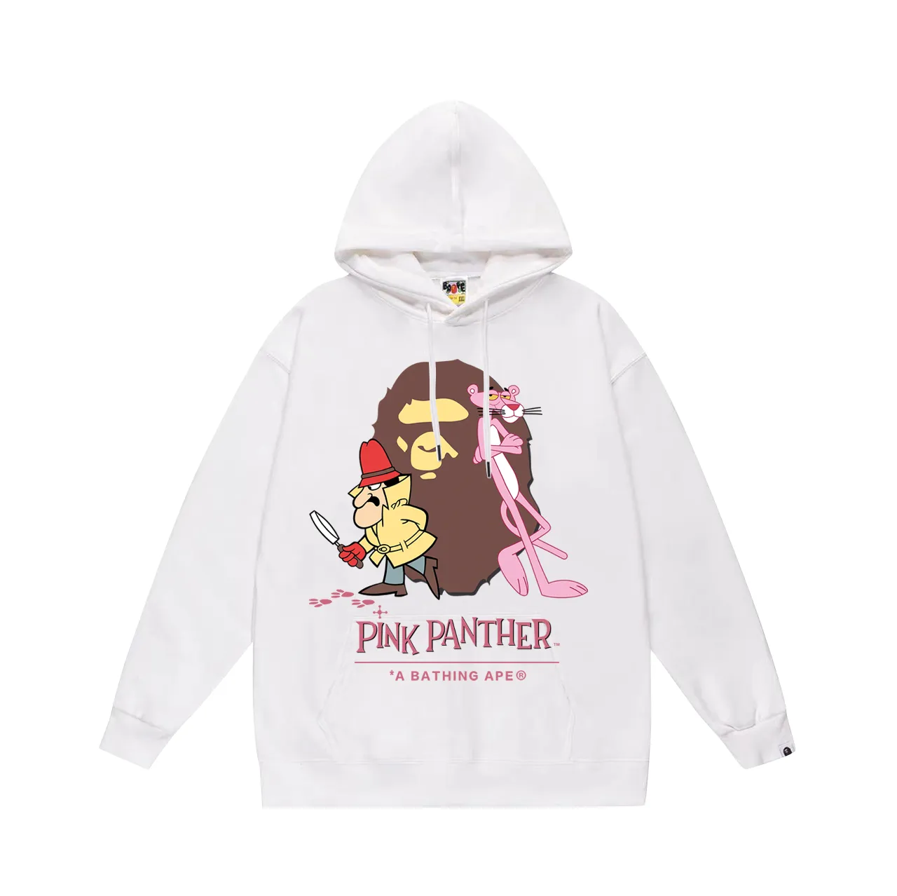 P160 model number SC781# terry 80 plus velvet 90 (top version) BAPE KIDS co-branded pink panther ape head print hooded sweatshirt. Made of 380 grams of large terry (drop shoulder large version) fabric. The texture is soft and non-pilling. Imported environmentally friendly printing glue. The pattern is bright and three-dimensional. Quality💥Same style for men and women. The upper body is trendy. Color: black white gray Size: S M L XL XXL