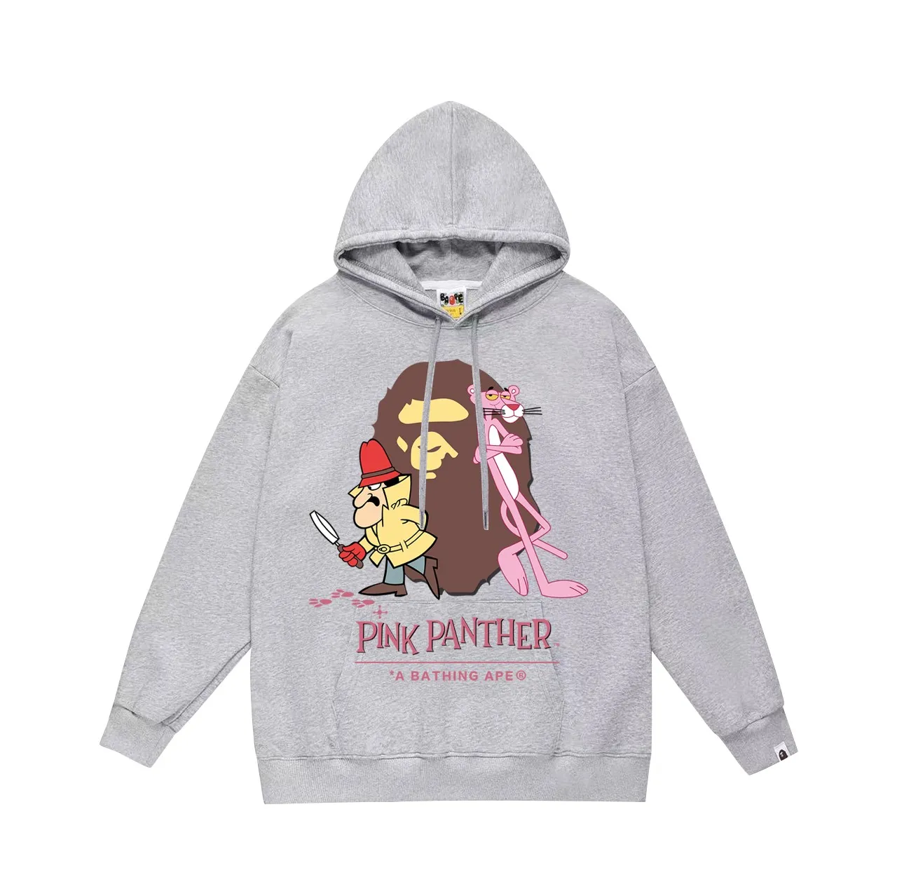 P160 model number SC781# terry 80 plus velvet 90 (top version) BAPE KIDS co-branded pink panther ape head print hooded sweatshirt. Made of 380 grams of large terry (drop shoulder large version) fabric. The texture is soft and non-pilling. Imported environmentally friendly printing glue. The pattern is bright and three-dimensional. Quality💥Same style for men and women. The upper body is trendy. Color: black white gray Size: S M L XL XXL