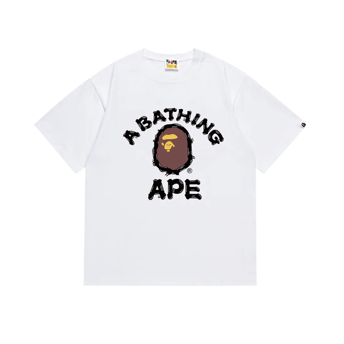 P110 SC012# (top version) BAPE ape head letter printed short-sleeved T-shirt Japanese trendy brand for men. Made of 260 grams of high-quality high-weave pure cotton fabric. Double yarn combed. The texture is soft and non-pilling. Imported environmentally friendly printing glue. The pattern is bright and three-dimensional. Quality 💥Same style for men and women. The upper body is trendy. Color: black and white. Size: S M L XL XXL