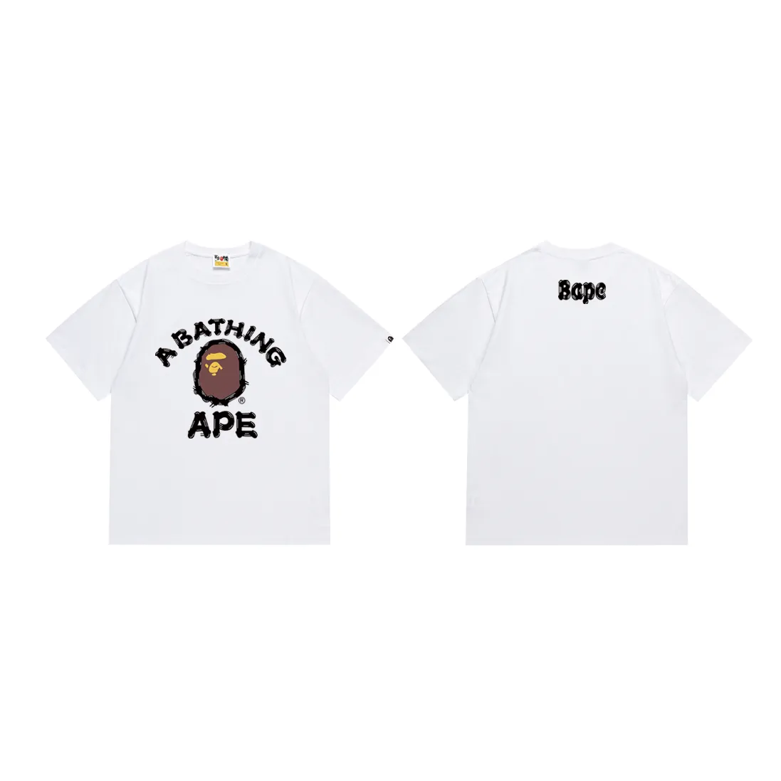 P110 SC012# (top version) BAPE ape head letter printed short-sleeved T-shirt Japanese trendy brand for men. Made of 260 grams of high-quality high-weave pure cotton fabric. Double yarn combed. The texture is soft and non-pilling. Imported environmentally friendly printing glue. The pattern is bright and three-dimensional. Quality 💥Same style for men and women. The upper body is trendy. Color: black and white. Size: S M L XL XXL